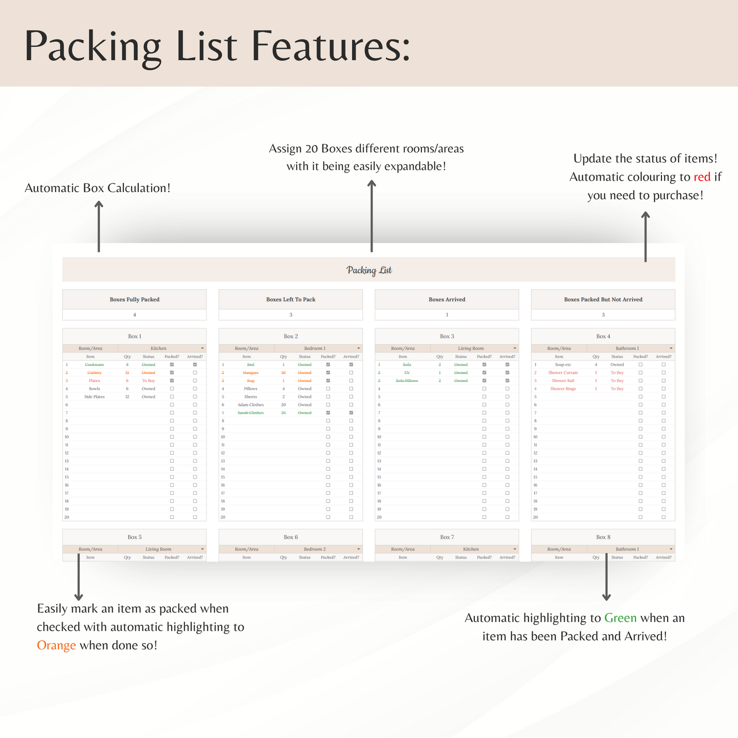 Moving Planner Spreadsheet